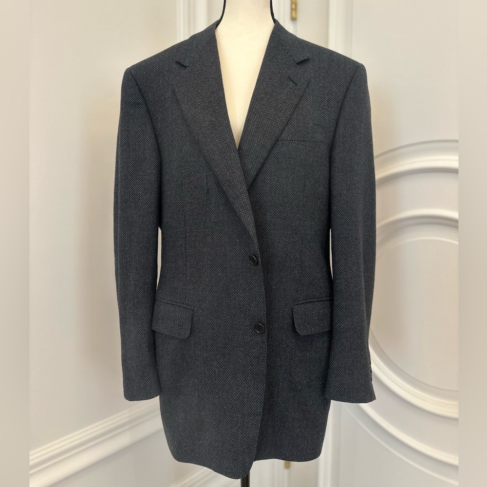 Canali Single Breasted Black & Blue Cashmere & Wool Blend Blazer (Size 42R)